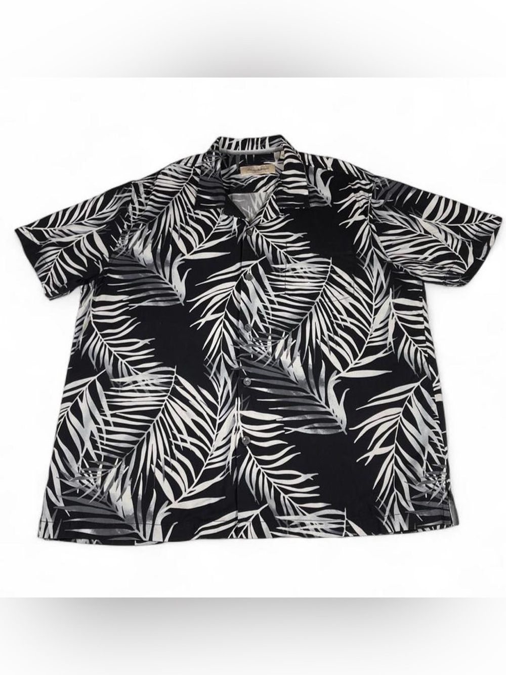 Tommy Bahama Silk Black & White Palm Print Hawaiian Shirt Size XLarge MINT